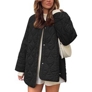 Women's Jacket Puffer Black Clothes Zip Pocket Button Down Padded Outerwear